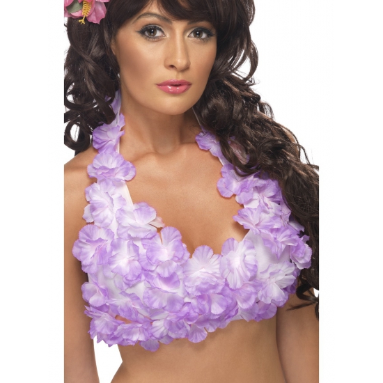 Image of BH top met paarse Hawaii bloemen