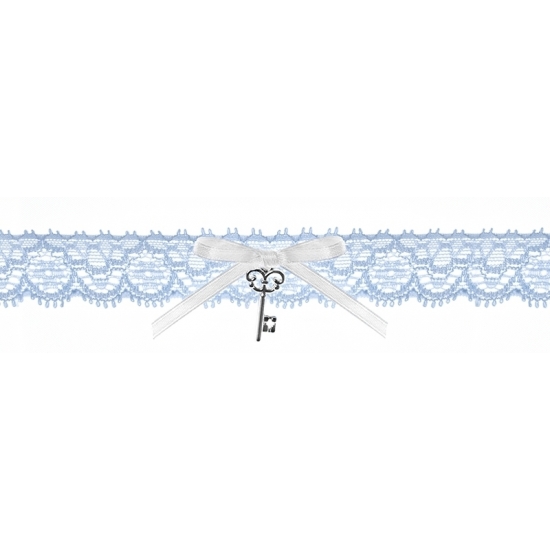 Image of Bruids kousenband blauw met sleuteltje