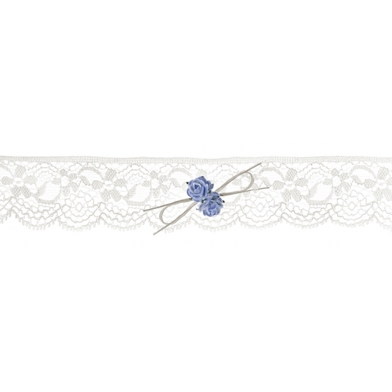Image of Bruids kousenband met blauwe roosjes