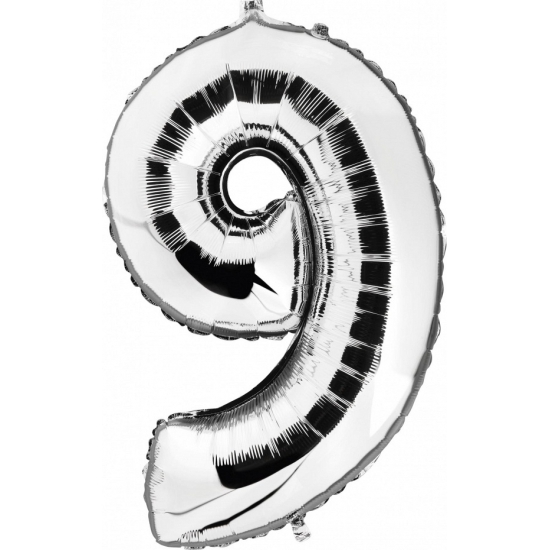 Image of Cijfer 9 ballon zilver
