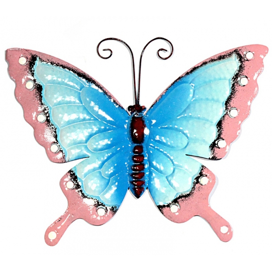 Image of Decoratie vlinder blauw/roze voor in de tuin 30 cm