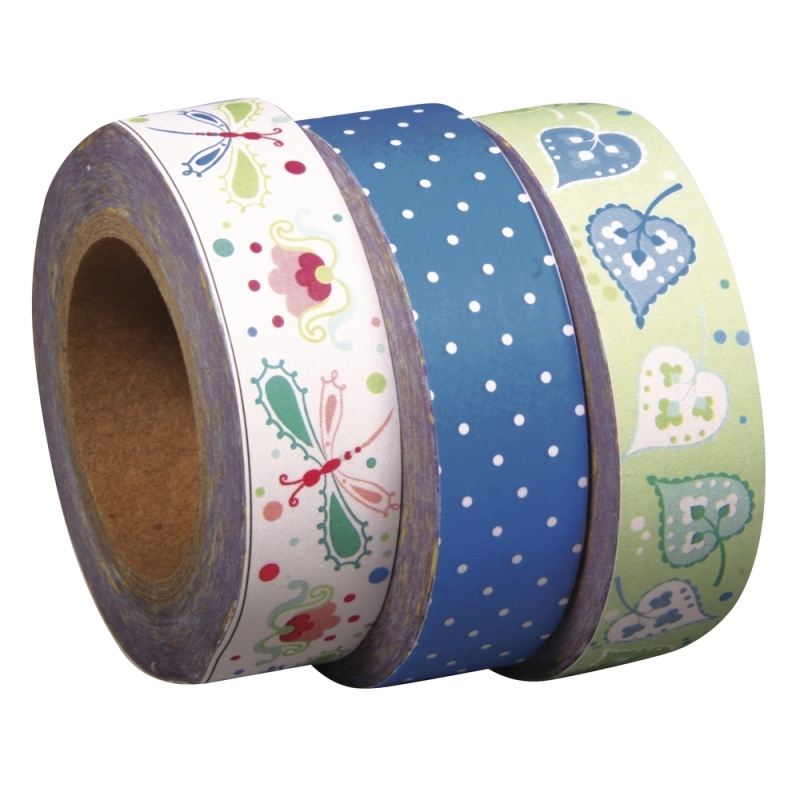 Image of Decoratiemateriaal washi tape 3 rollen groene bloemenprint