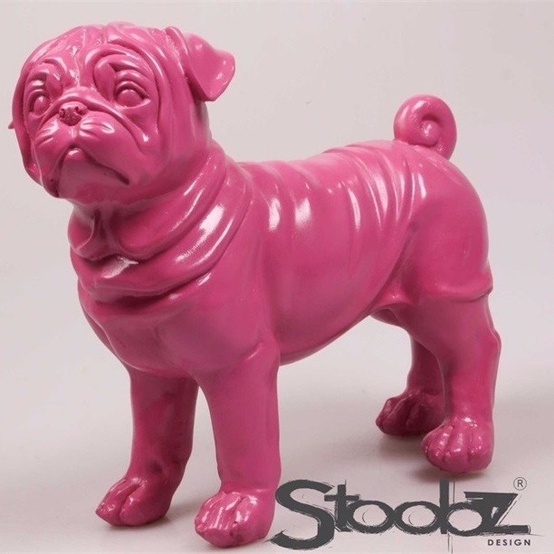 Image of Dierenbeeld Mopshond roze 30 cm