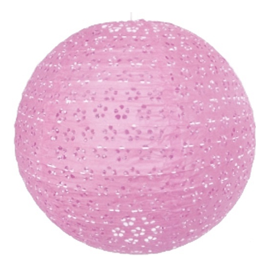 Image of Feest lampion roze met bloem motief 35 cm