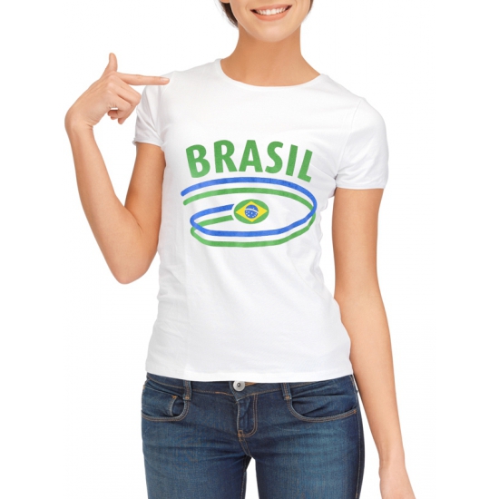 Image of Feestartikelen dames t-shirt vlag Brasil