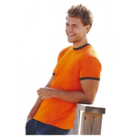 Image of Fruit of the Loom herenkleding ringer t-shirt oranje