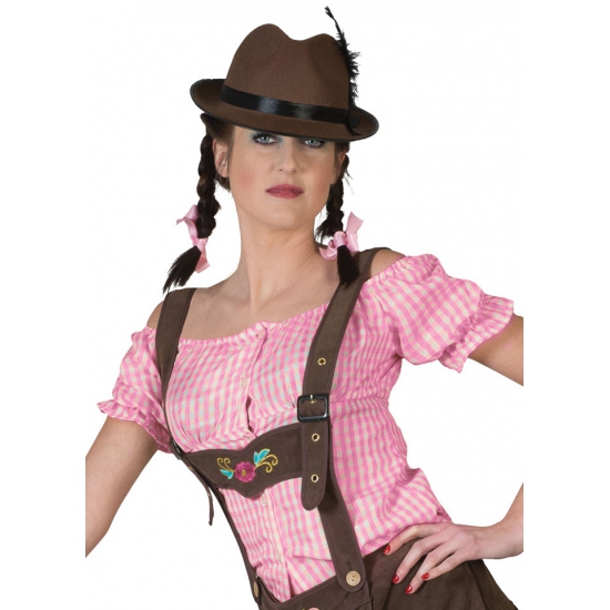 Image of Oktoberfest Roze geruite Tiroler blouse