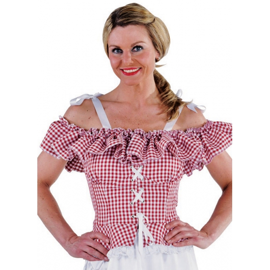 Image of Oktoberfest Tiroler blouse Carmen rood geruit