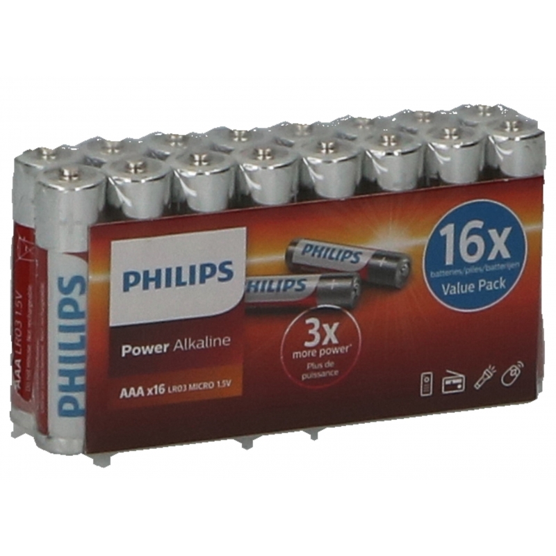 Image of Philips LR03 AAA batterijen 16 stuks