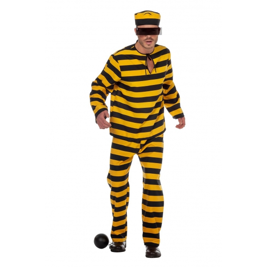 Image of Verkleed boeven kostuum zwart/geel voor heren