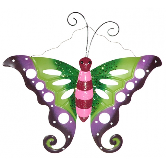 Image of Vlinder groen/roze voor in de tuin 41 cm
