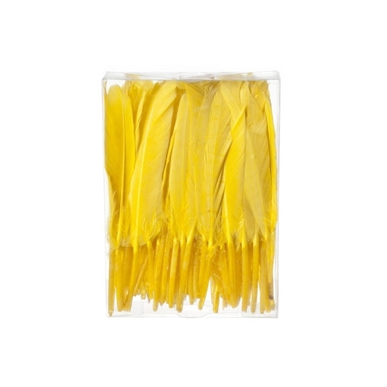 Image of Zakje gele decoratie veren 100 stuks 13 cm