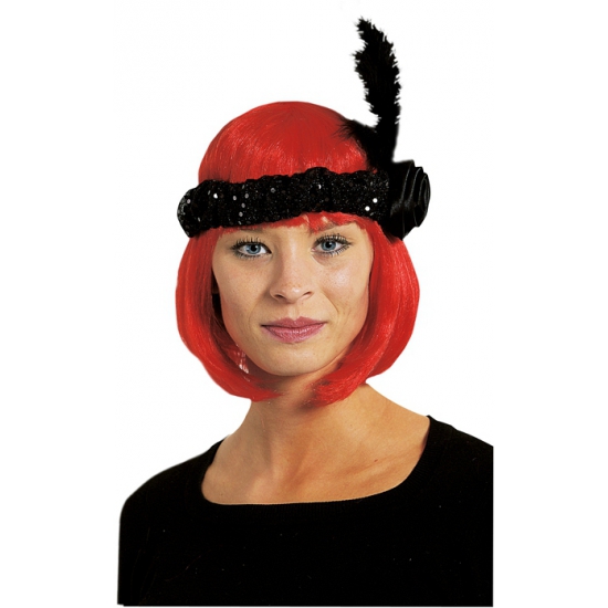 Image of Zwarte hoofdband met veer en roos