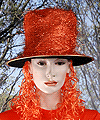 Oranje hoge hoed met pruik.Pruiken unisex