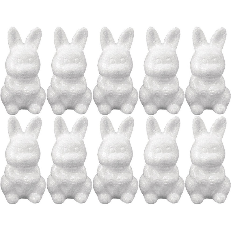 10x Piepschuim konijnen-hazen decoraties 8 cm hobby