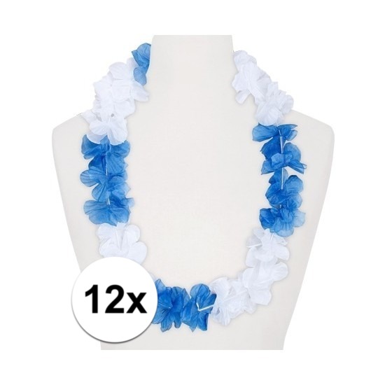 12x Hawaii kransen wit-blauw
