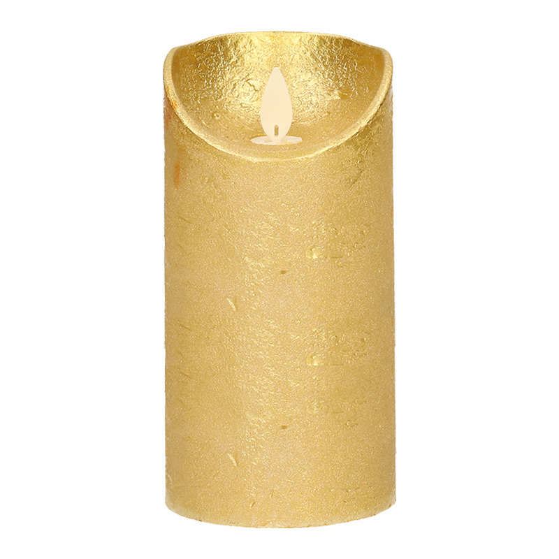 1x Gouden LED kaarsen-stompkaarsen met bewegende vlam 15 cm