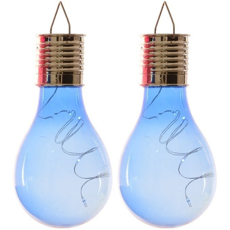 2x Buiten LED blauwe lampbolletjes solar verlichting 14 cm