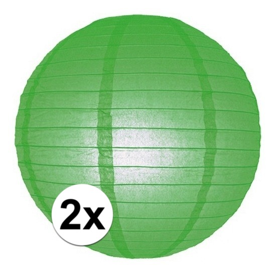 2x Feest versiering ronde groene lampionnen 25 cm