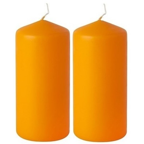 2x Stompkaarsen oranje 15 cm