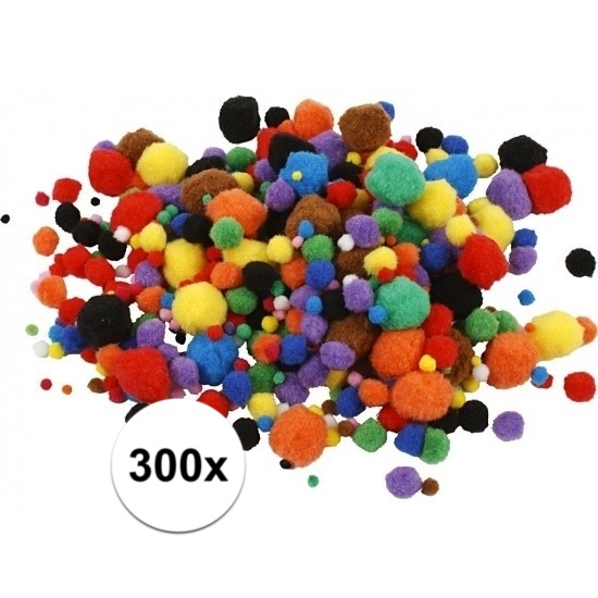 300x knutsel pompons 15-40 mm kleuren