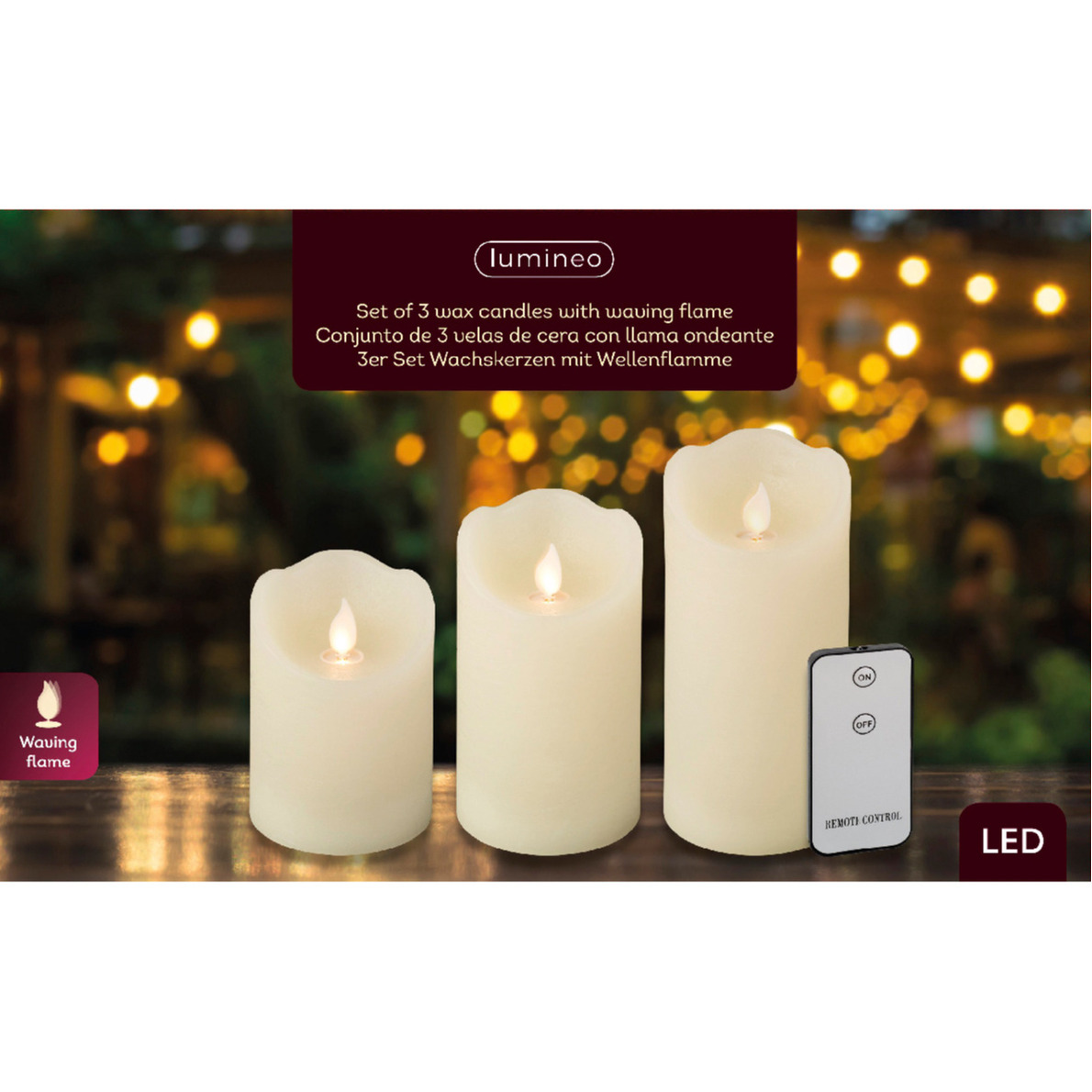3x Creme witte LED kaarsen-stompkaarsen met afstandsbediening