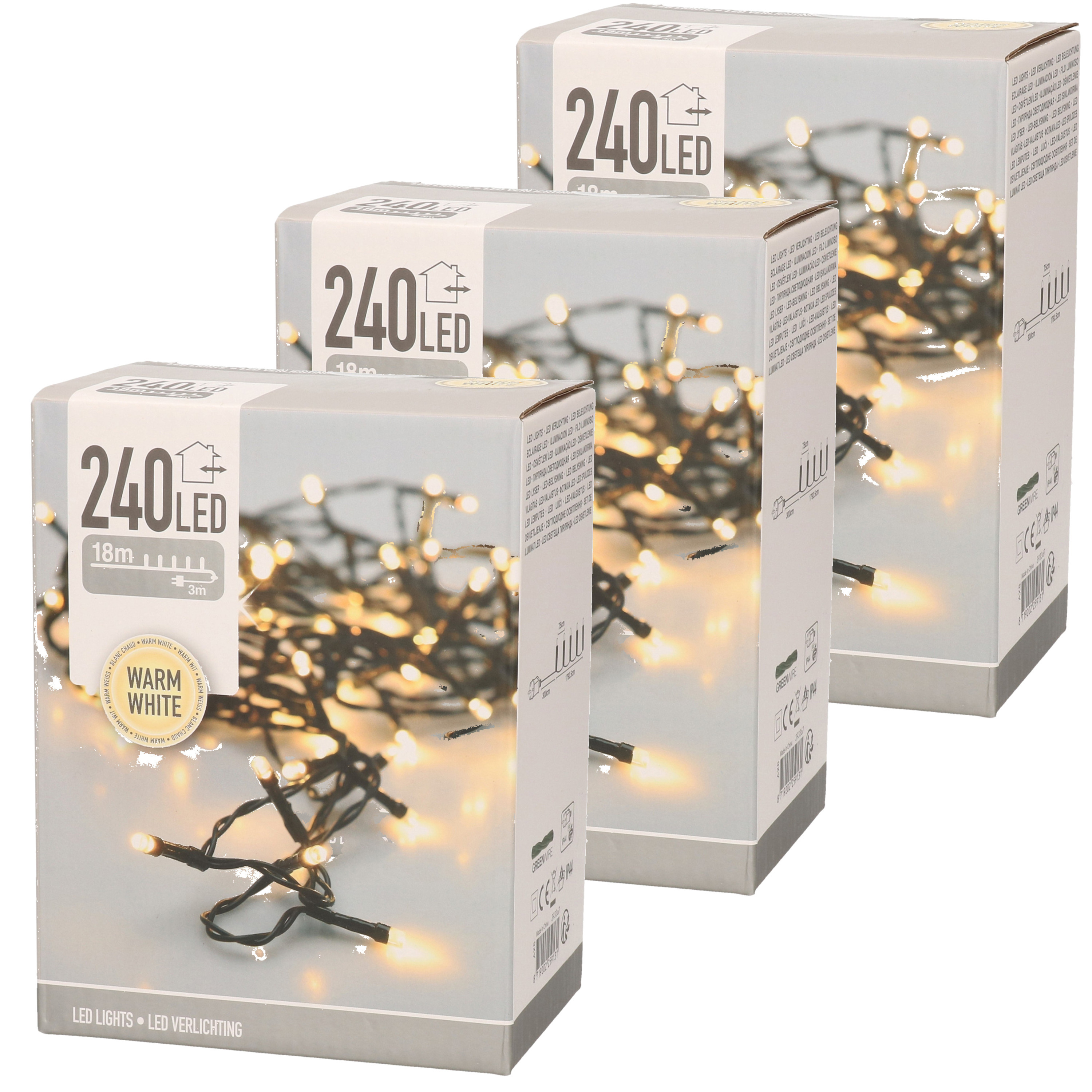 3x Kerst verlichting 240 LED lampjes wit