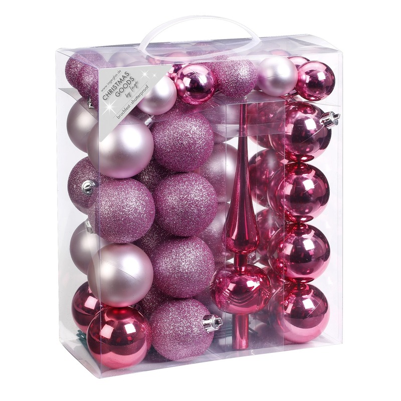 47x Roze mix kunststof kerstballen 4-6 cm mat-glans met piek