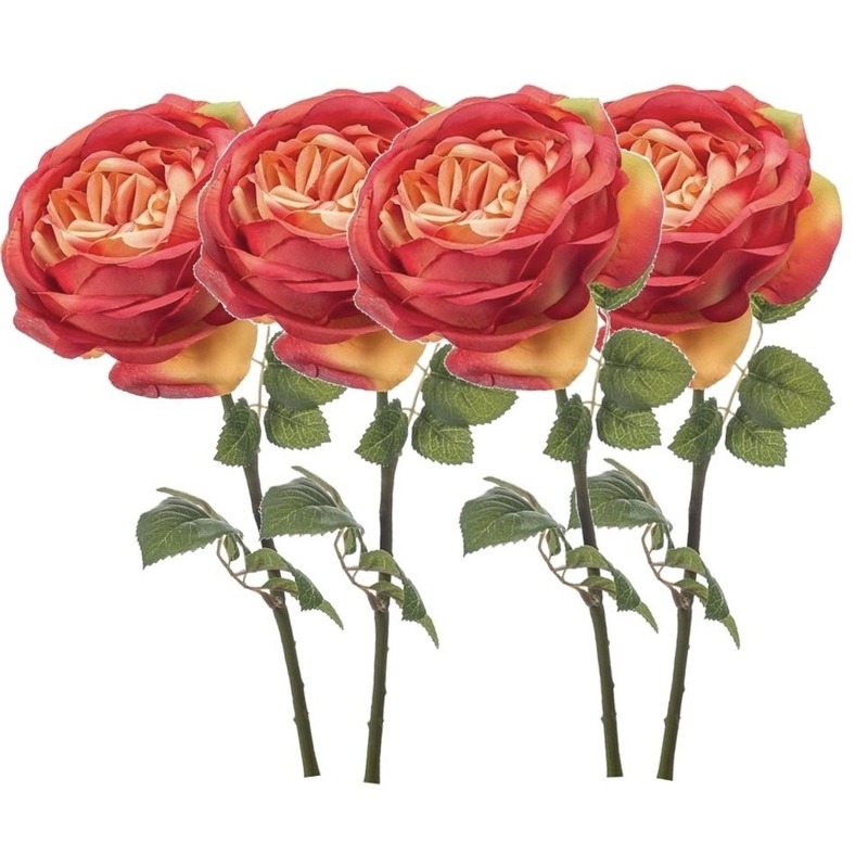 4x Oranje rozen kunstbloemen 66 cm