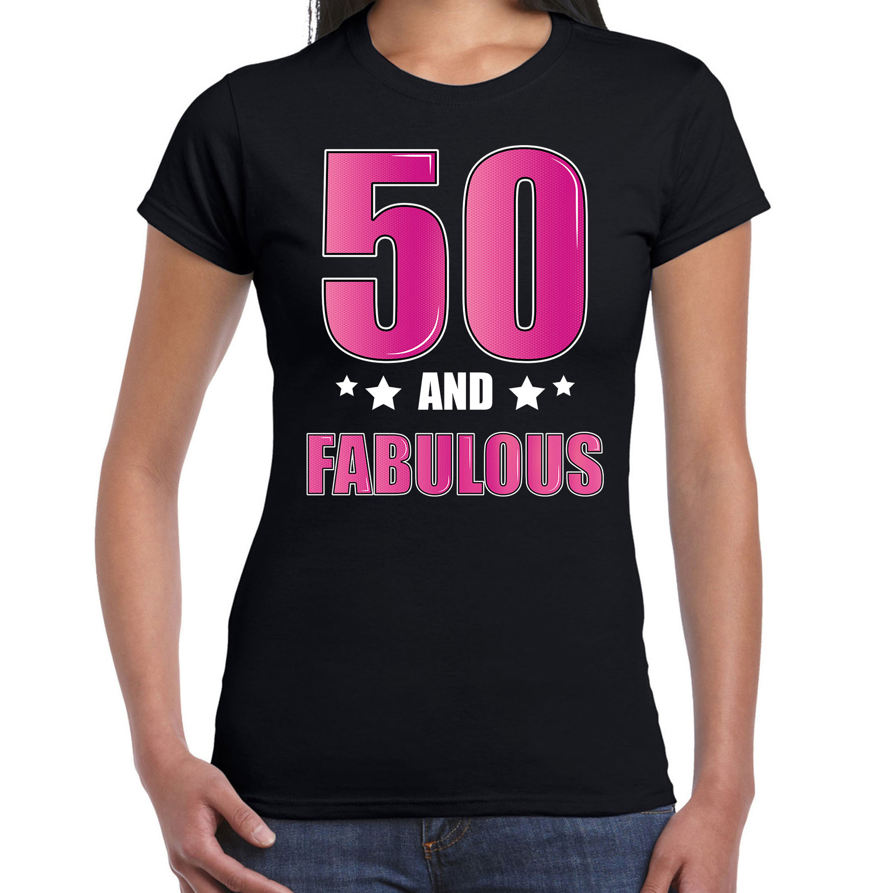 50 and fabulous-Sarah verjaardag cadeau t-shirt-shirt 50 jaar zwart voor dames
