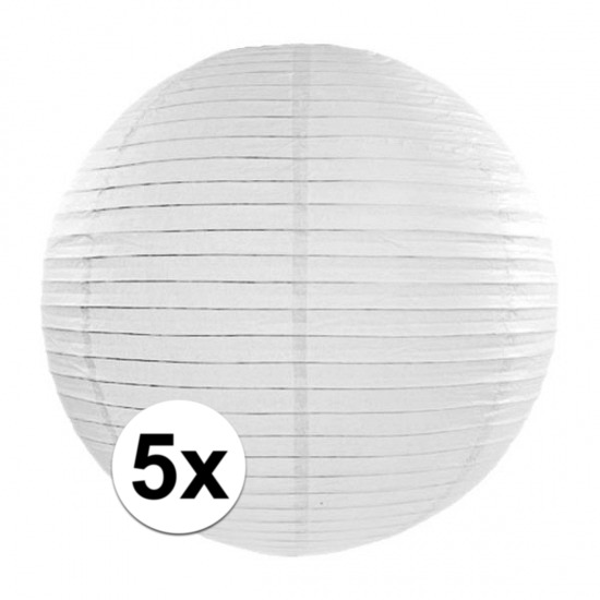 5x Feest versiering ronde witte lampionnen 35 cm