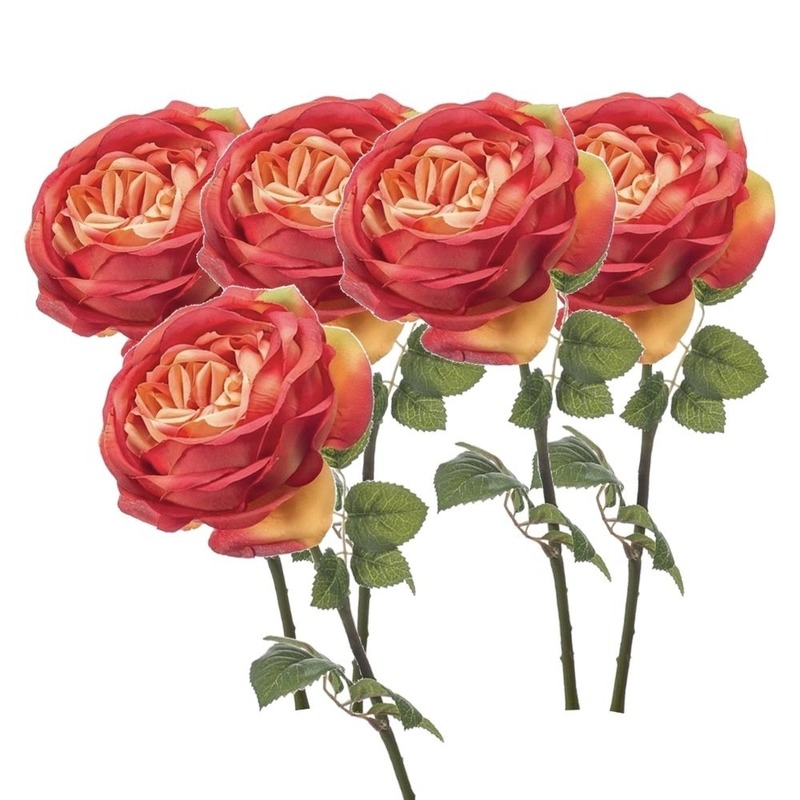 5x Oranje rozen kunstbloemen 66 cm