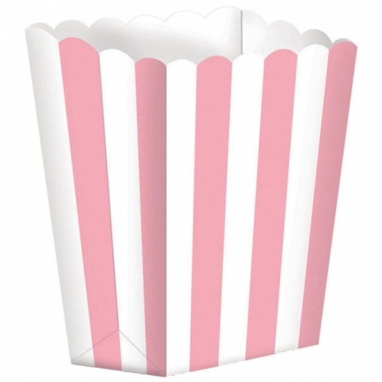 5x stuks Popcorn-snoep bakjes licht roze-wit
