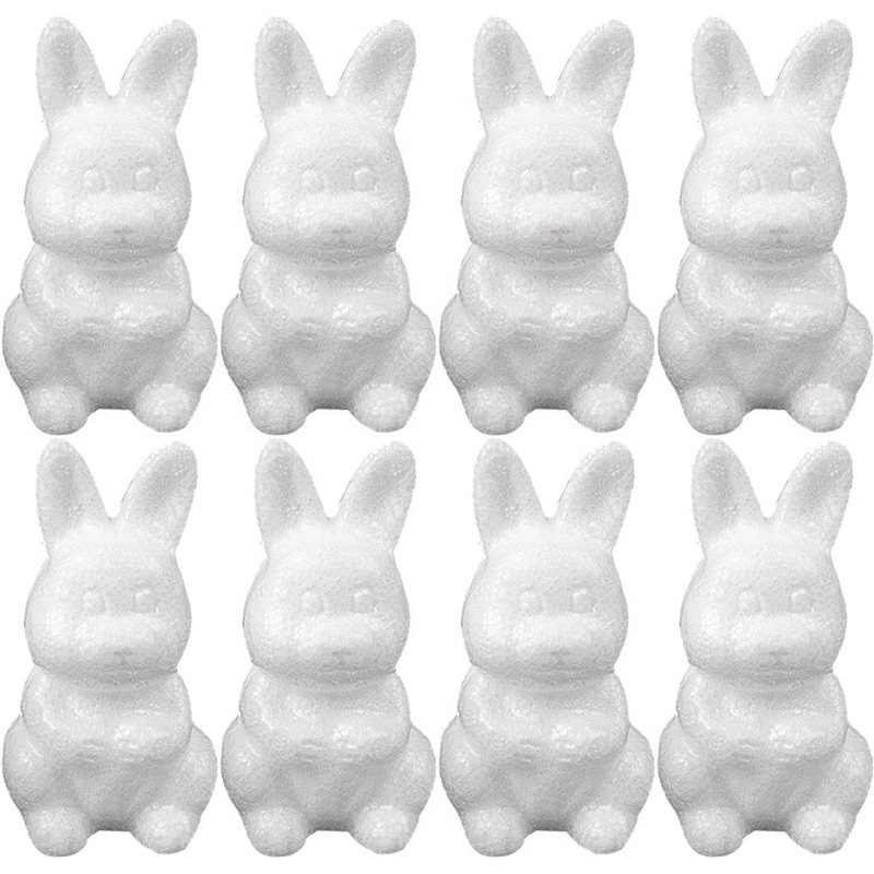 8x Piepschuim konijnen-hazen decoraties 8 cm hobby