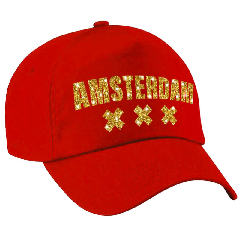 Amsterdam 020 pet -cap rood met gouden bedrukking volwassenen