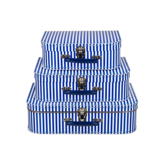 Babykamer koffertje blauw met witte strepen 25 cm