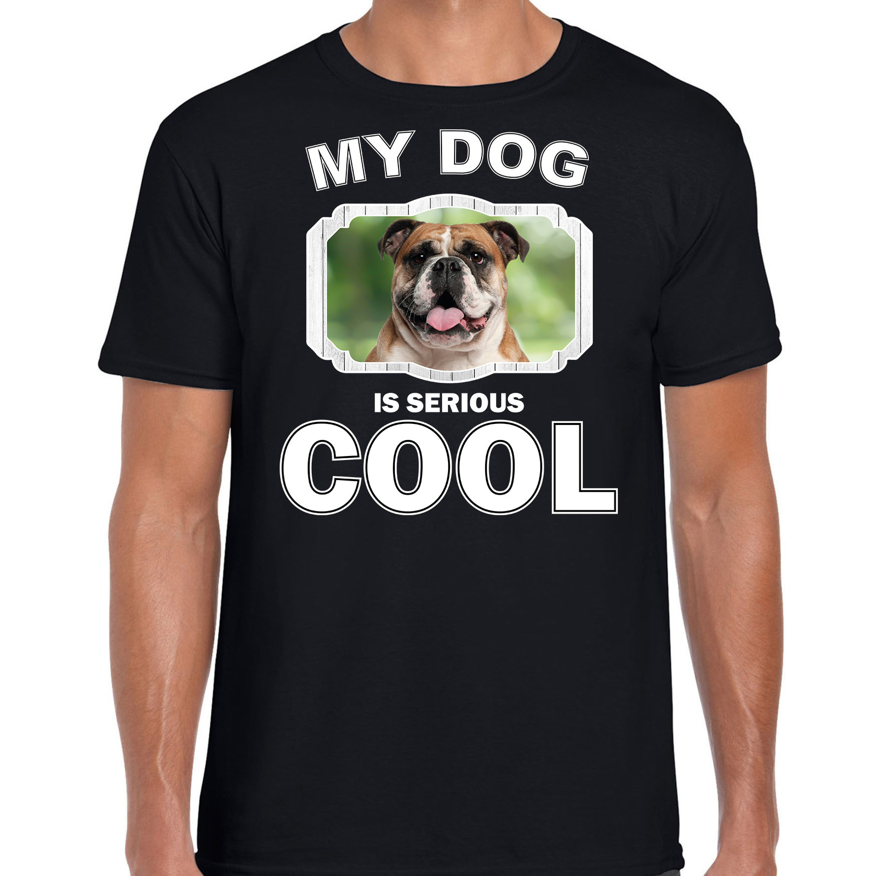 Britse bulldog honden t-shirt my dog is serious cool zwart voor heren