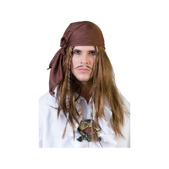 Bruine piraat pruik met bandana