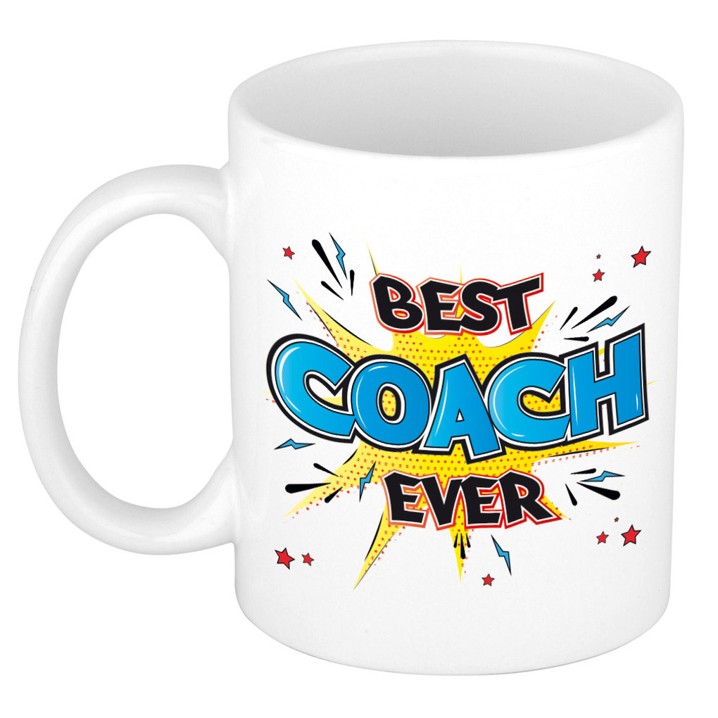 Cadeau koffiemok voor coach best coach ever blauw 300 ml keramiek mok met tekst