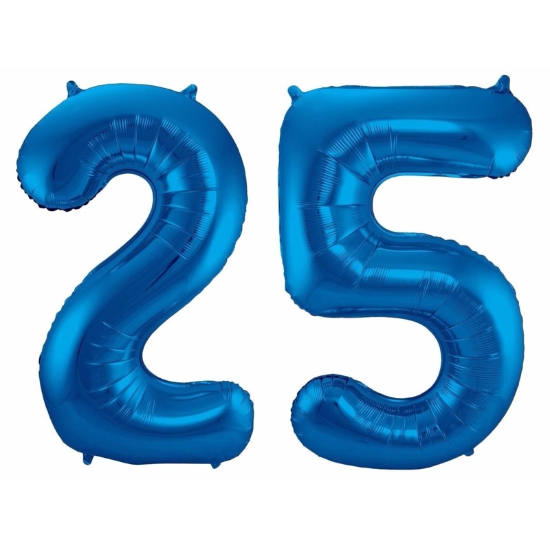 Cijfer 25 ballon blauw 86 cm