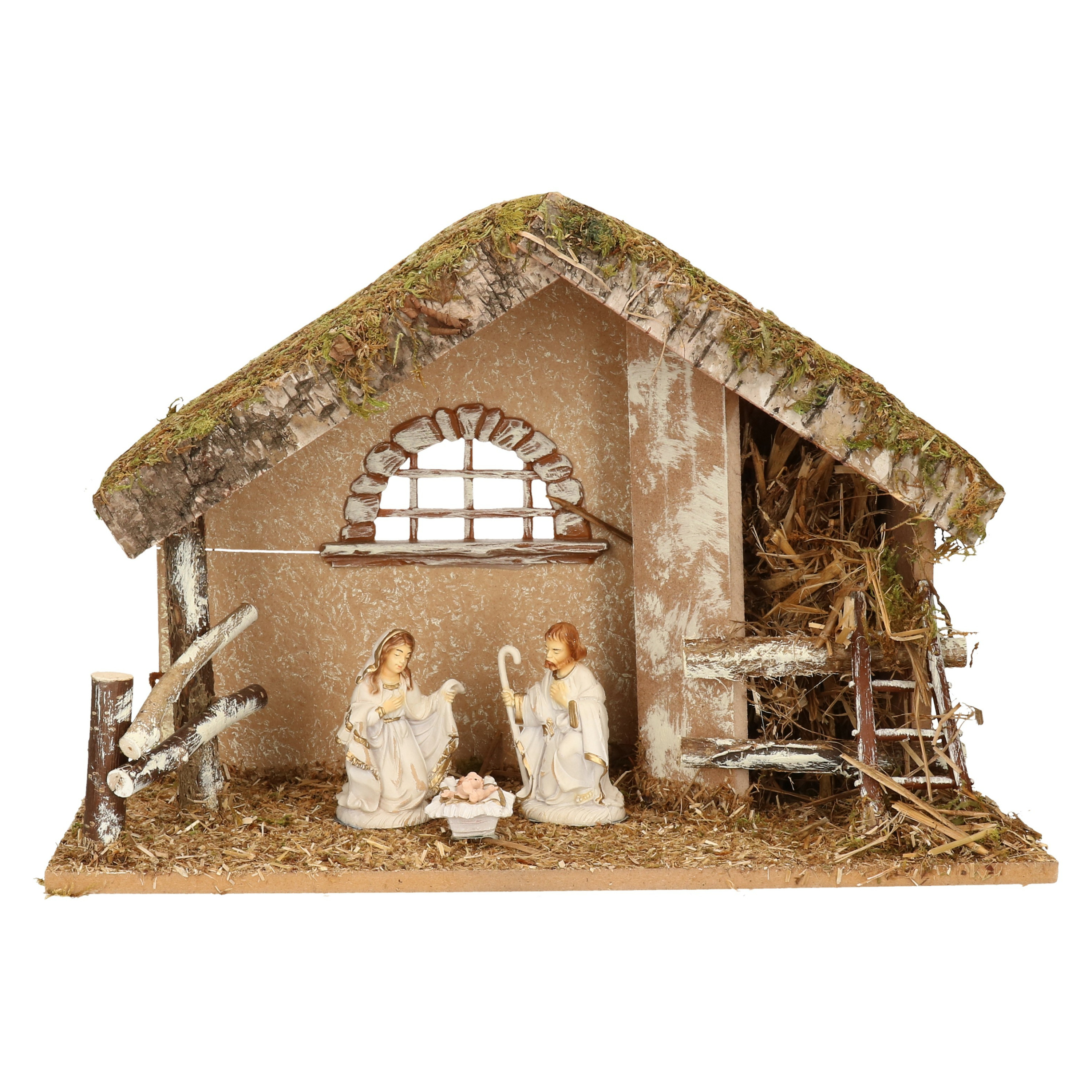Complete kerststal met 3x st kerststal beelden 42 x 19 x 30 cm hout-polyresin