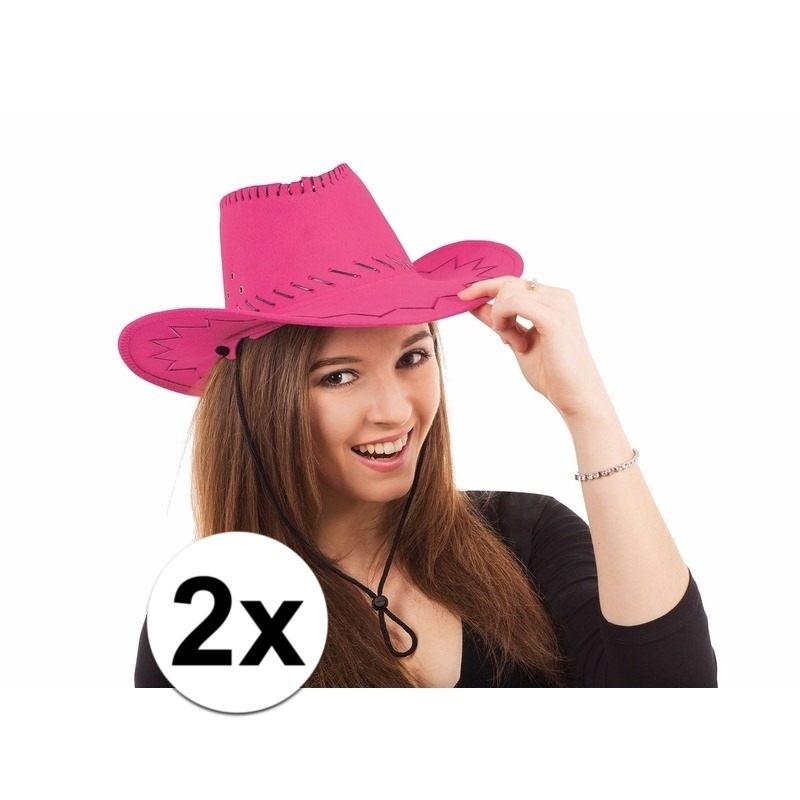 Cowboy hoedjes roze met zwart