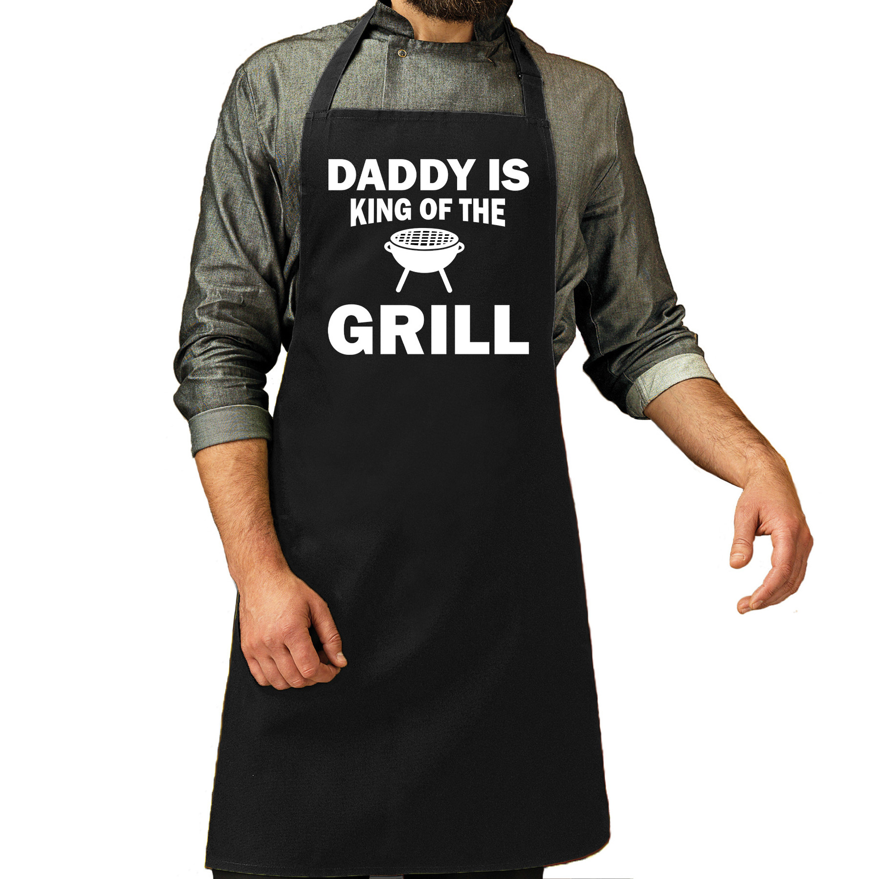 Daddy is king of the grill bbq-barbecue cadeau katoenen schort zwart heren