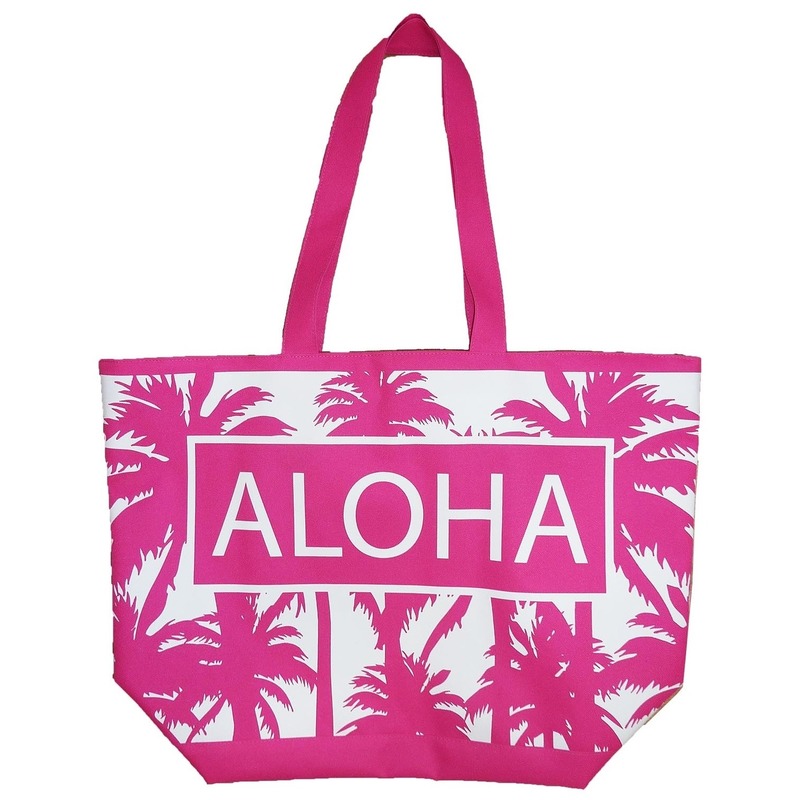Damestas strandtas palmbomen roze-wit Aloha 58 cm
