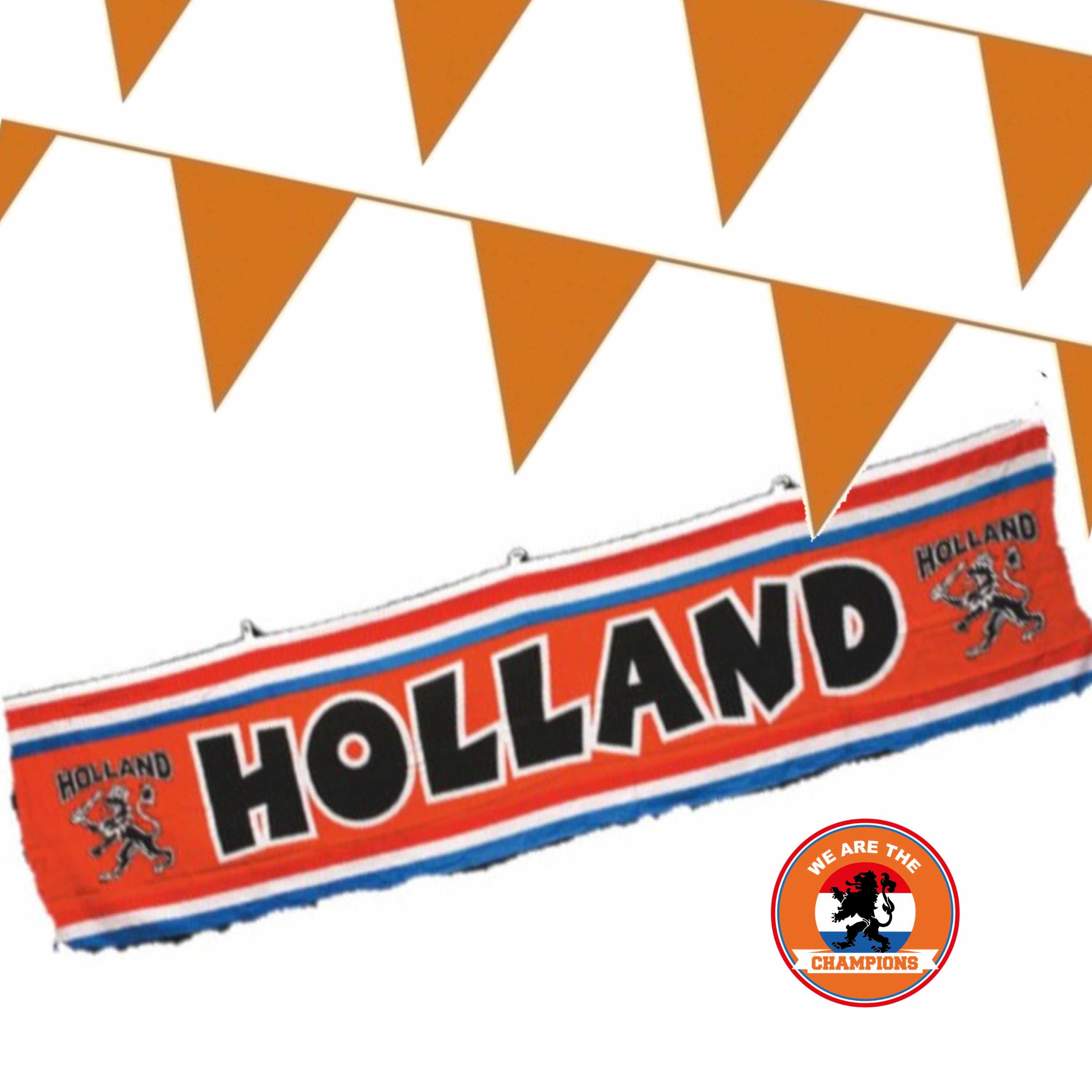 EK oranje straat- huis versiering pakket met oa 1x Holland spandoek 70 x300 en 100 m vlaggenlijnen