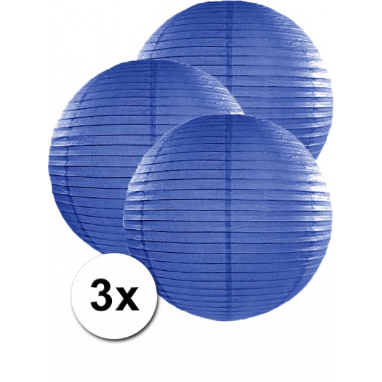 Feest versiering 3 ronde donker blauwe lampionnen 50 cm