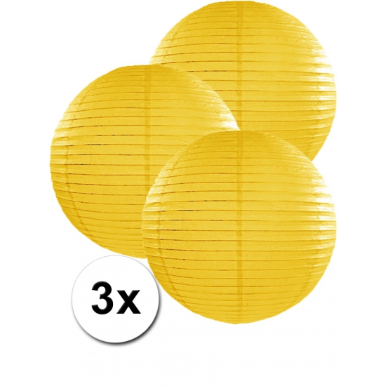 Feest versiering 3 ronde gele lampionnen 35 cm