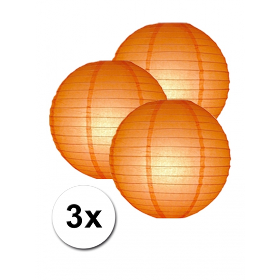 Feest versiering 3 ronde oranje lampionnen 25 cm