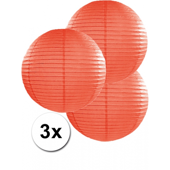 Feest versiering 3 ronde oranje lampionnen 35 cm