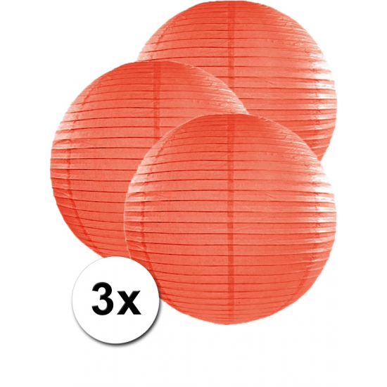 Feest versiering 3 ronde oranje lampionnen 50 cm